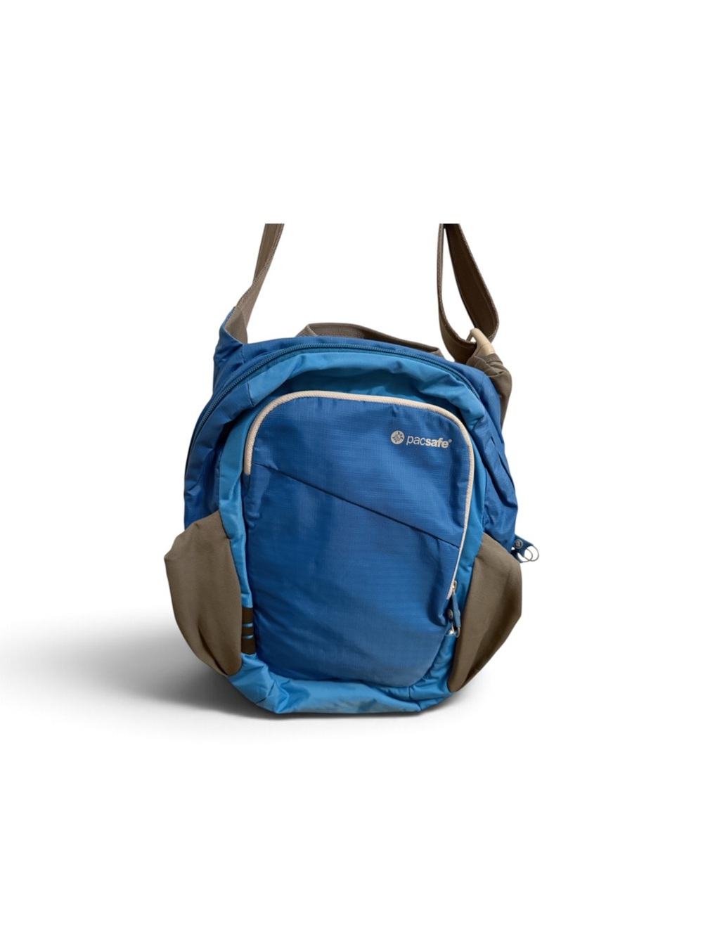 Pacsafe Blue and Tan Compact Crossbody Messenger Bag